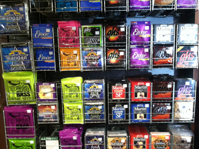 Guitar strings at The Symphony Music Shop in North Dartmouth, MA
